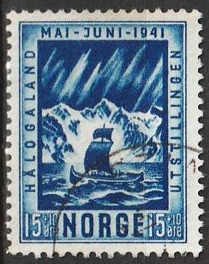 FRIMÆRKER NORGE | 1941 - AFA 225 - Hålogaland udstilling. - 15+10 øre mørkblå - Stemplet